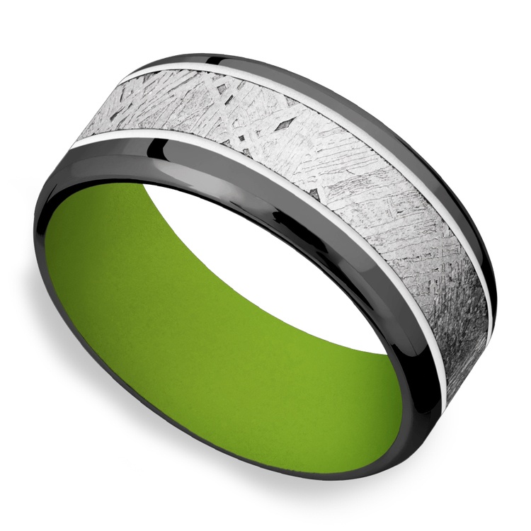 Alien - Zirconium & Meteorite Mens Band with Neon Green Sleeve