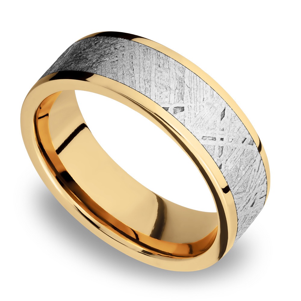 Solar Flare - 14K Yellow Gold Mens Band with Meteorite Inlay (7mm)