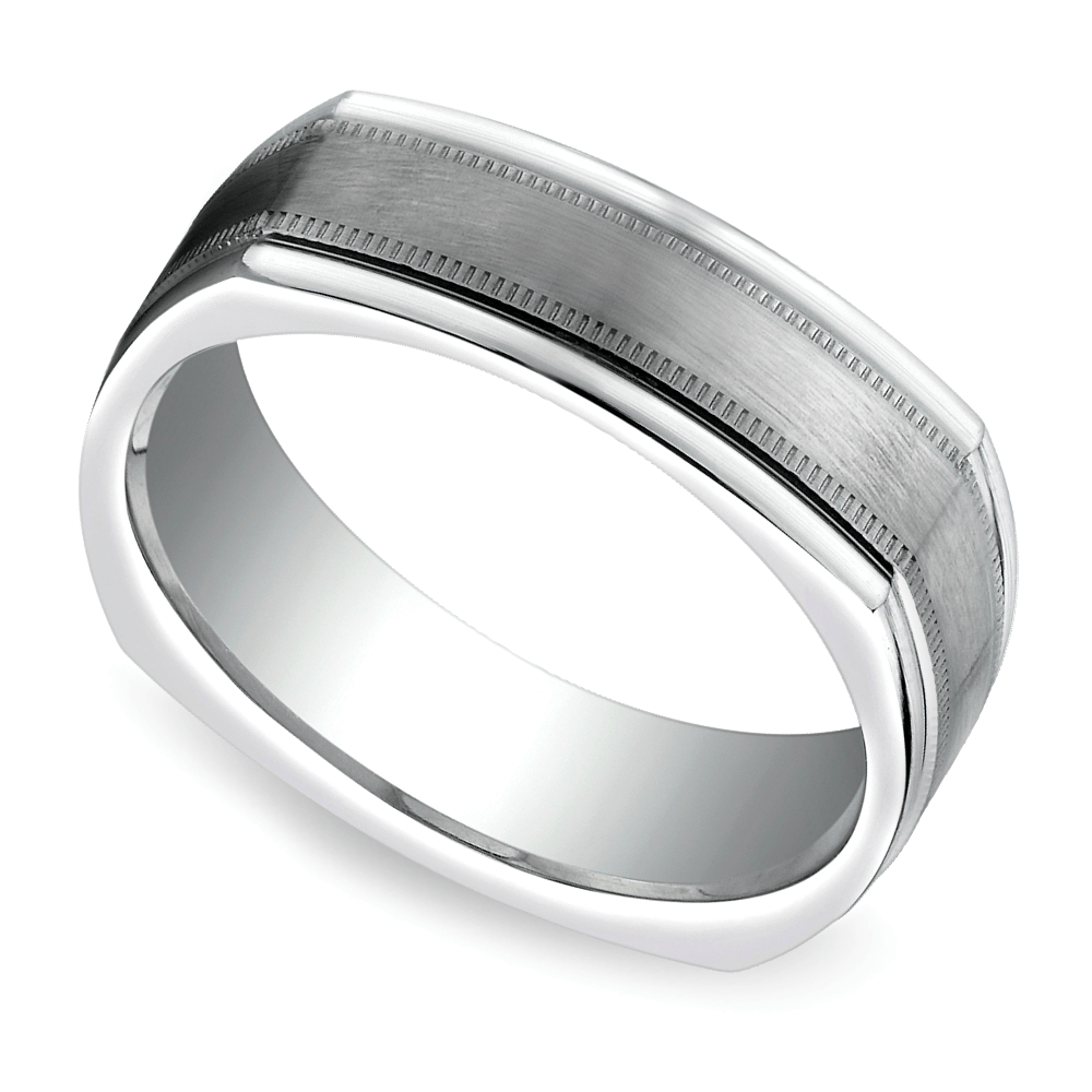 Square Wedding Band With Milgrain In White Gold