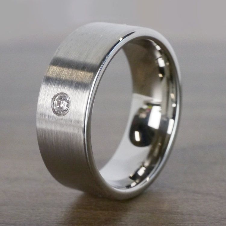 Monocle - Brushed Tungsten Mens Band with Inset Diamond