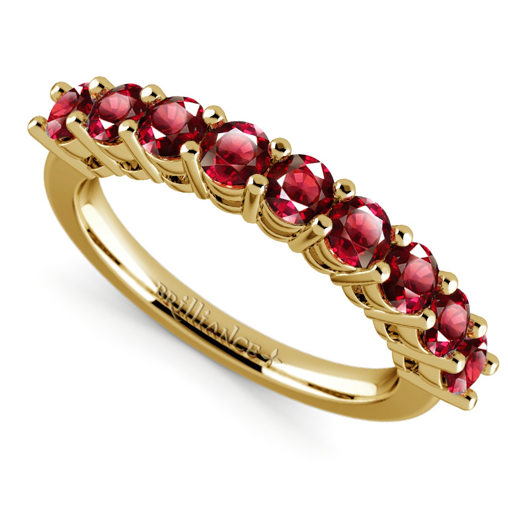 diamond and ruby rings in yellow gold