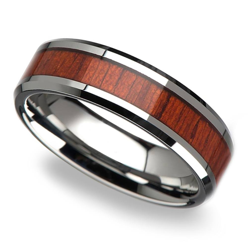 Mens Padauk Wood Inlay Tungsten Wedding Band (6 mm)