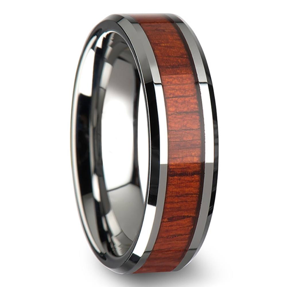 Mens Padauk Wood Inlay Tungsten Wedding Band (6 mm)