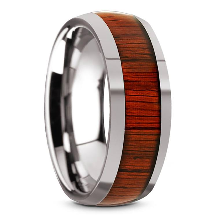 Padauk Wood Inlay Men’s Domed Wedding Band in Tungsten