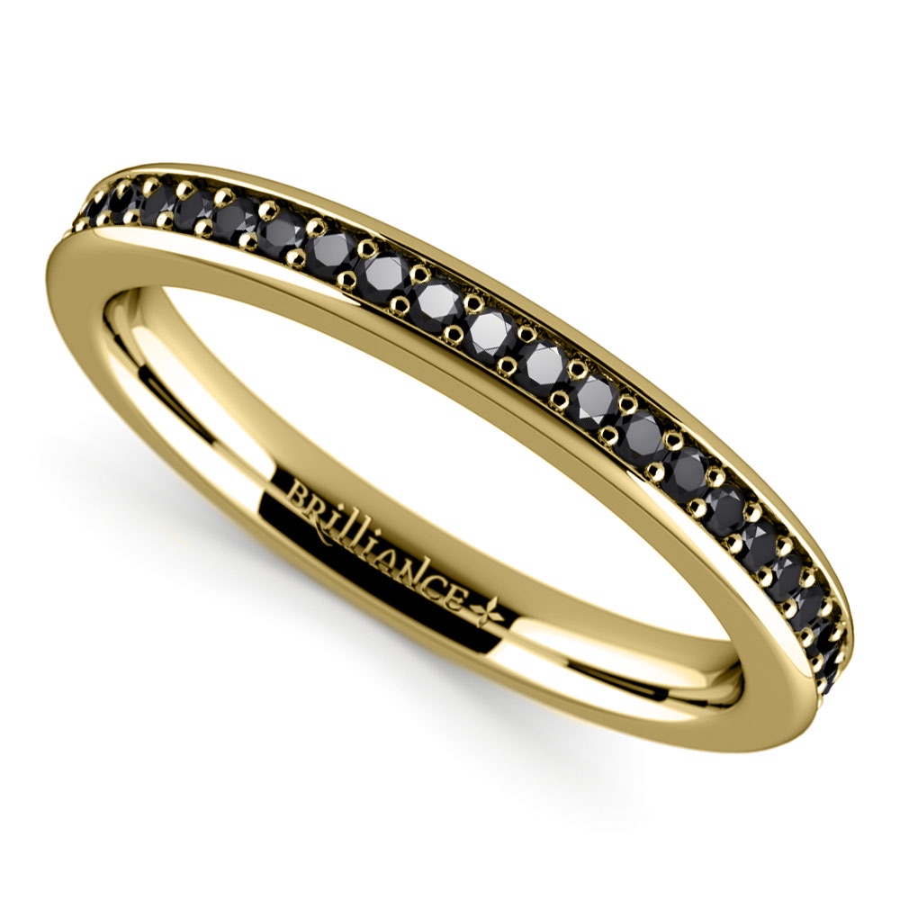 Pave Black Diamond Wedding Ring In Yellow Gold