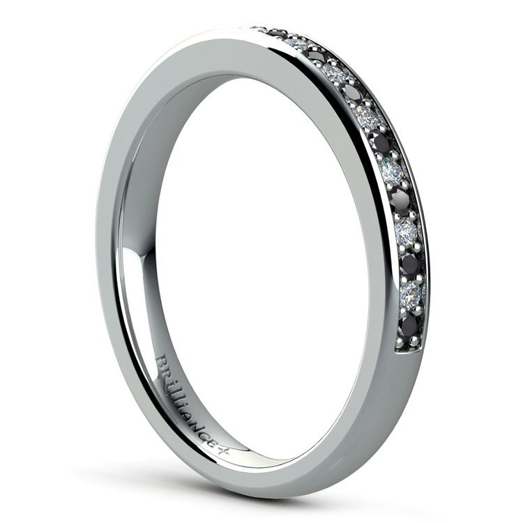 Pave Black & White Diamond Wedding Ring in White Gold