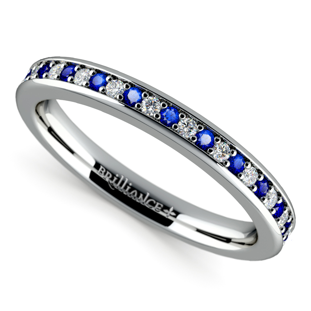 Delicate Pave Diamond And Sapphire Ring In Platinum