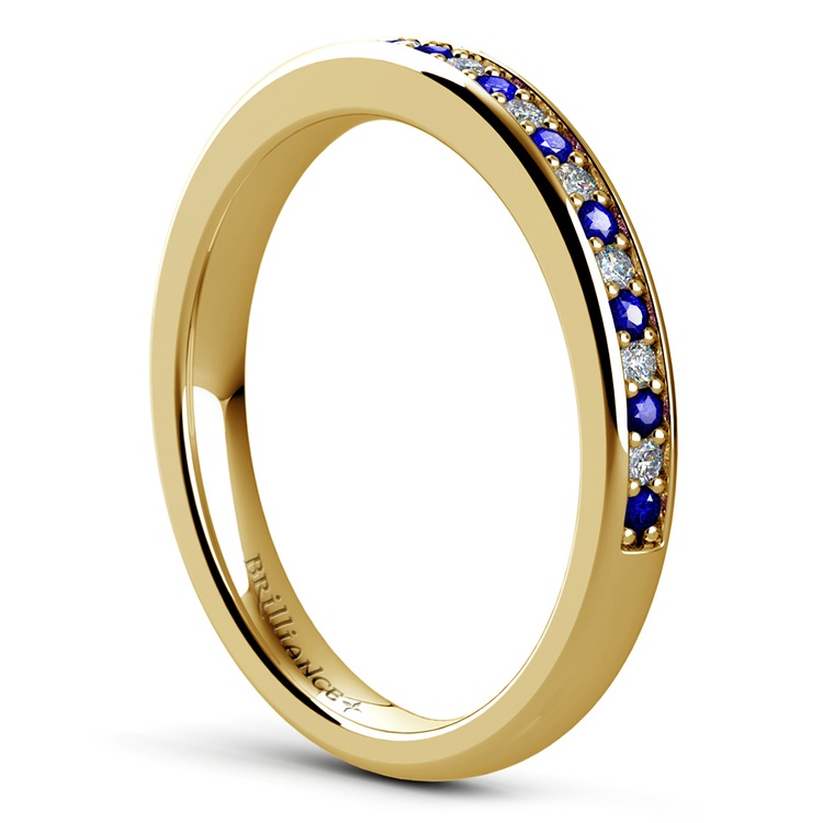 Pave Diamond & Sapphire Wedding Ring in Yellow Gold