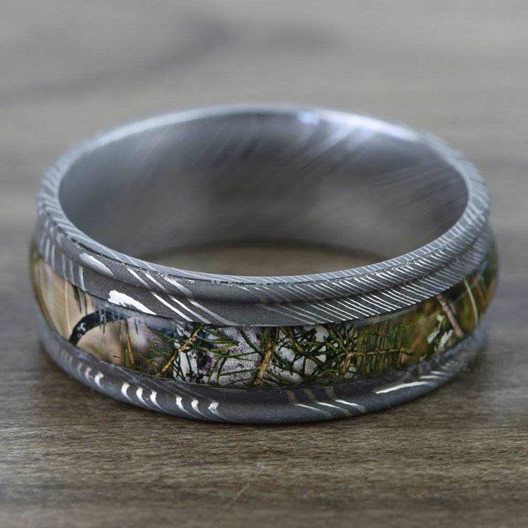 Kings Mountain Inlay Mens Wedding Band Rounded Edges Damascus Steel Rp 