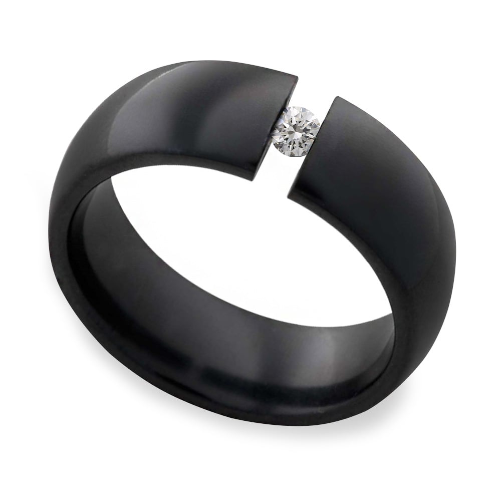 Handmade Polished Black Zirconium Tension Ring with Princess Cut