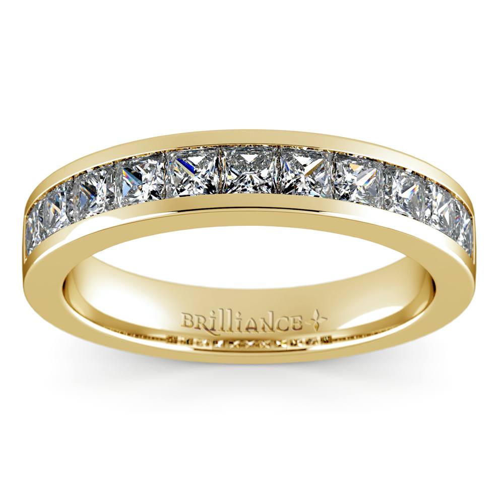 1 Ctw Princess Cut Channel Set Wedding Ring In Yellow Gold