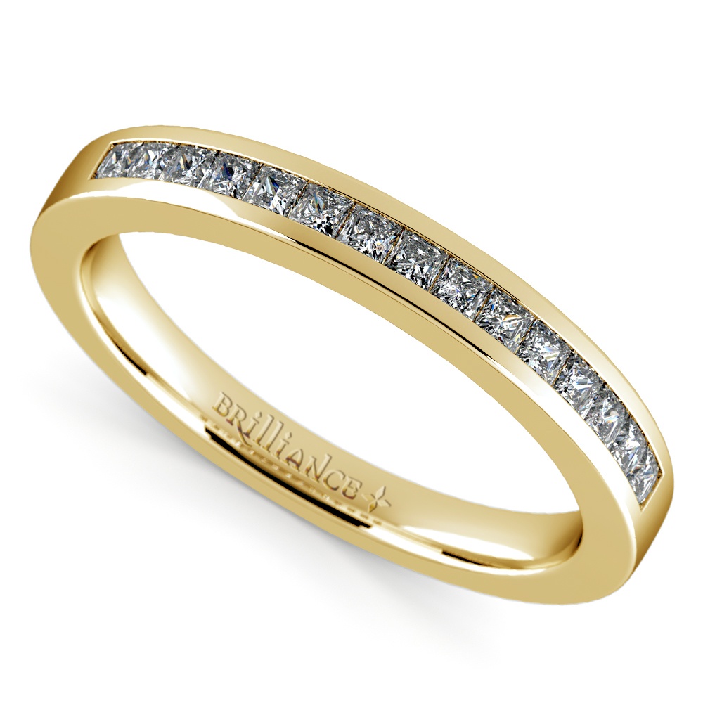 Princess Channel Diamond Wedding Ring in Yellow Gold