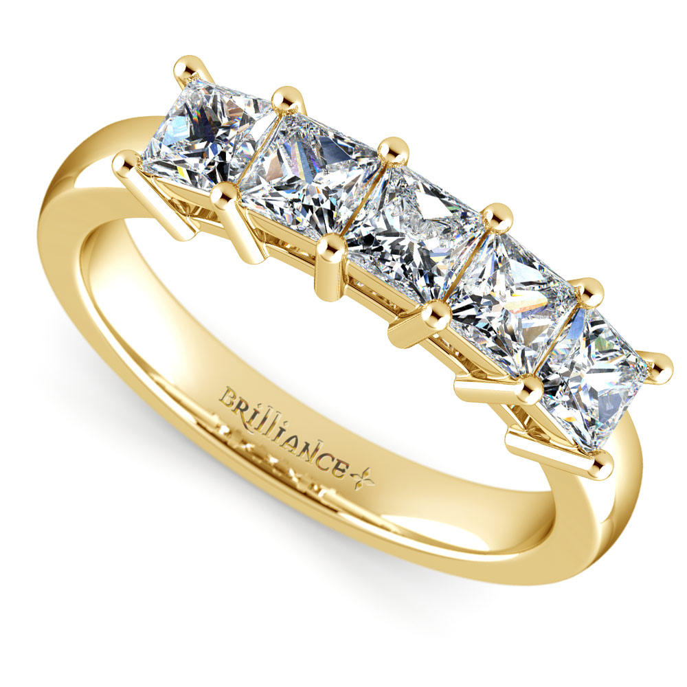 Princess Five Diamond Wedding Ring In Yellow Gold 1 12 Ctw 0909