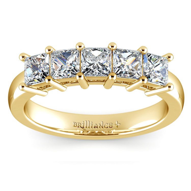 Princess Five Diamond Wedding Ring In Yellow Gold 1 Ctw 2936