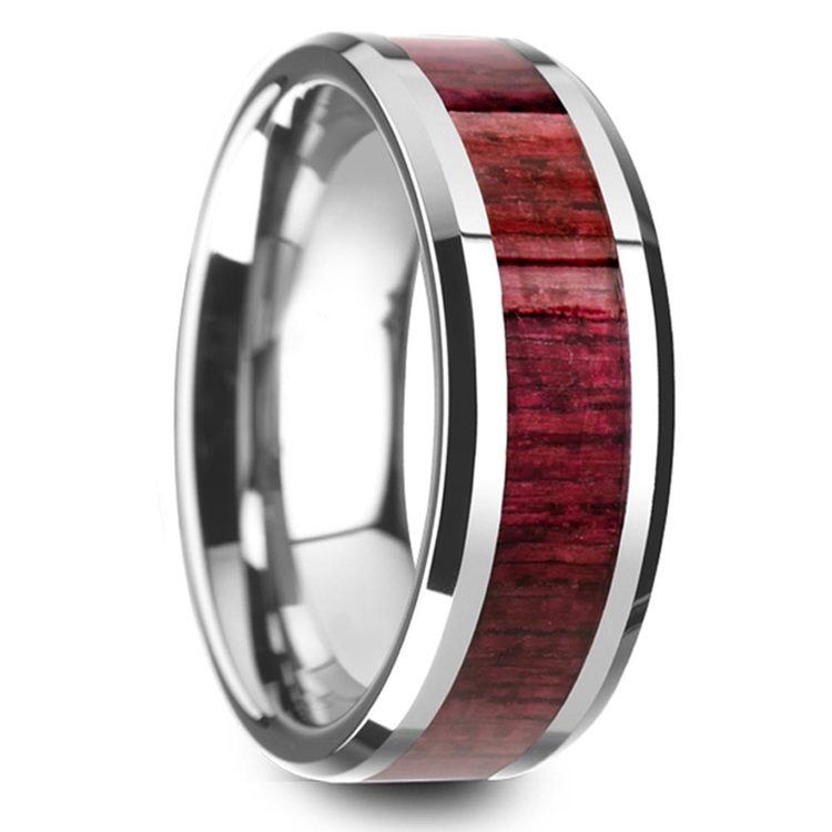 Deep Rooted - Tungsten Mens Band with Purpleheart Wood Inlay