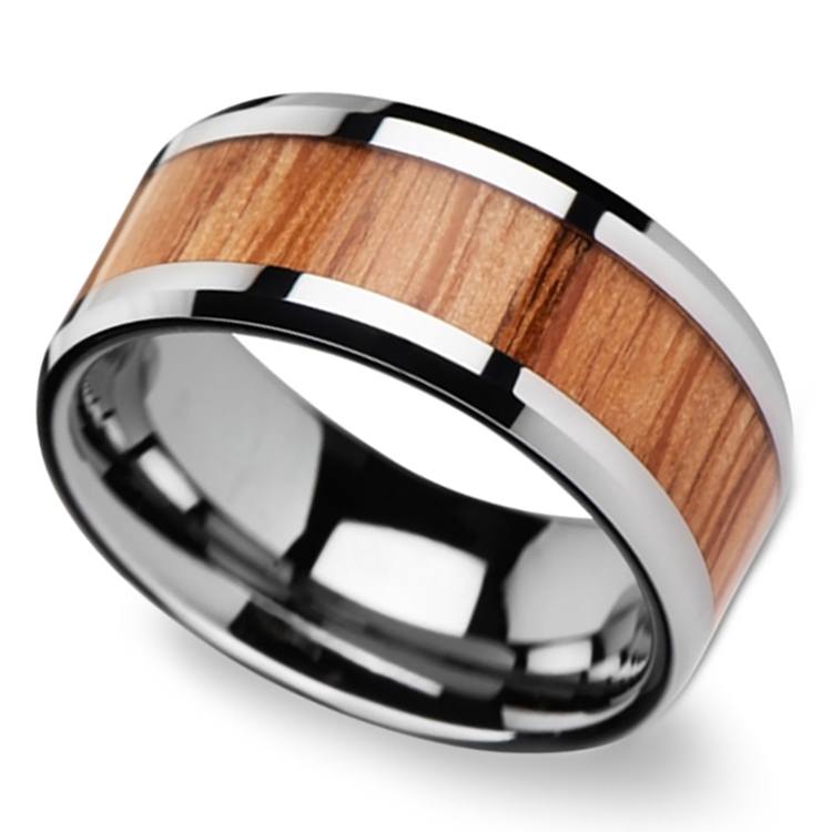 Mens Red Oak Wood Inlay Wedding Ring In Tungsten (10mm)