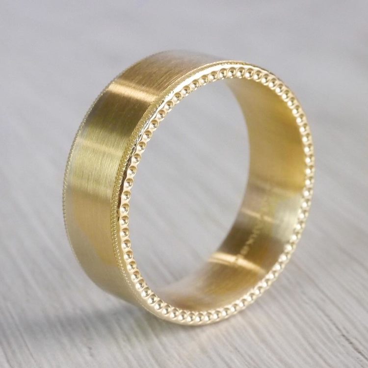 Riveted Edge Satin Men's Wedding Ring in Yellow Gold