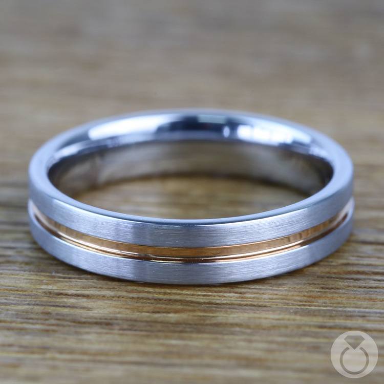 Tungsten Wedding Ring with Rose Gold Groove (4mm)