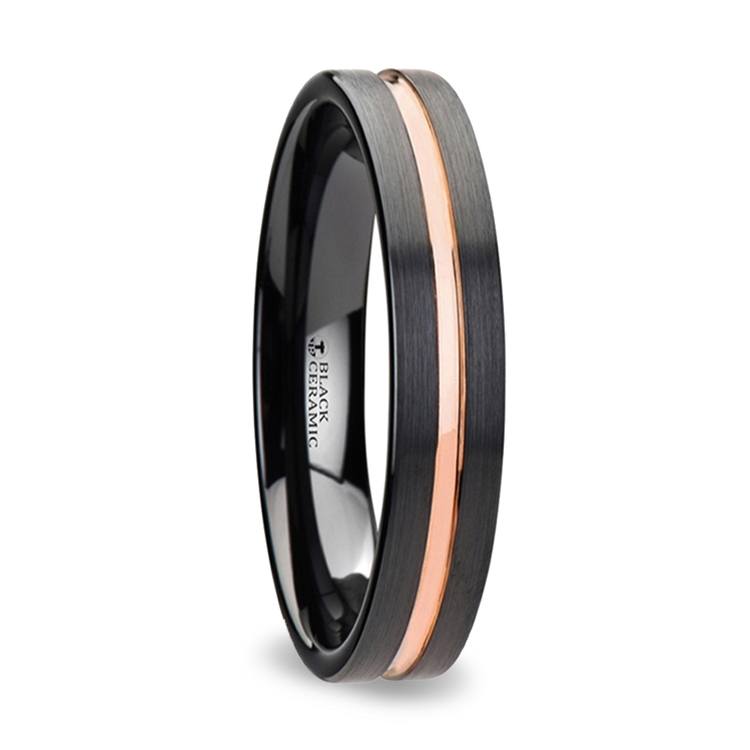 Black And Rose Gold Wedding Ring In Ceramic (4 mm)