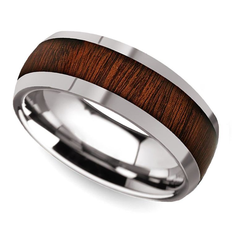 Rosewood Inlay Men’s Domed Wedding Ring in Tungsten