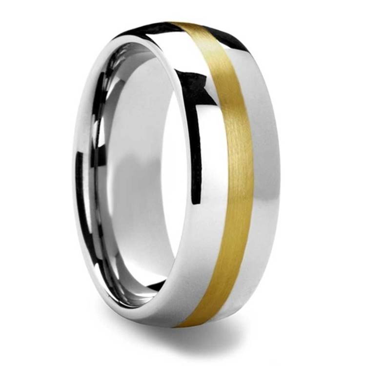 Equator - Rounded Tungsten Mens Band with 14K Brushed Yellow Gold Inlay