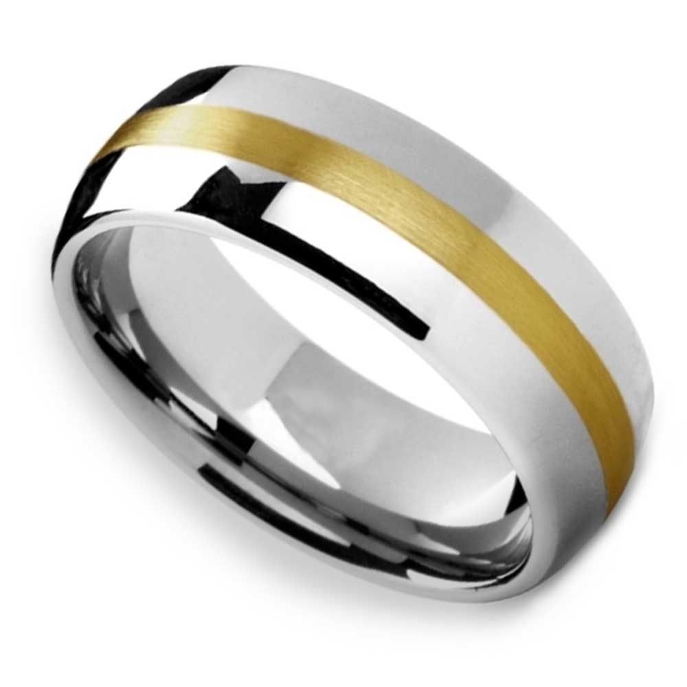 Equator - Rounded Tungsten Mens Band with 14K Brushed Yellow Gold Inlay