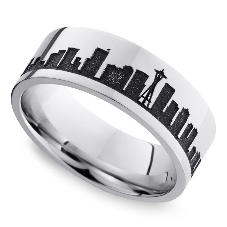 Seattle Skyline Men S Wedding Ring In Cobalt   19047 Seattle Skyline Mens Wedding Ring Cobalt 1 