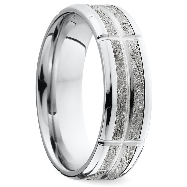 Segmented Meteorite Inlay Flat Men's Wedding Ring in Cobalt