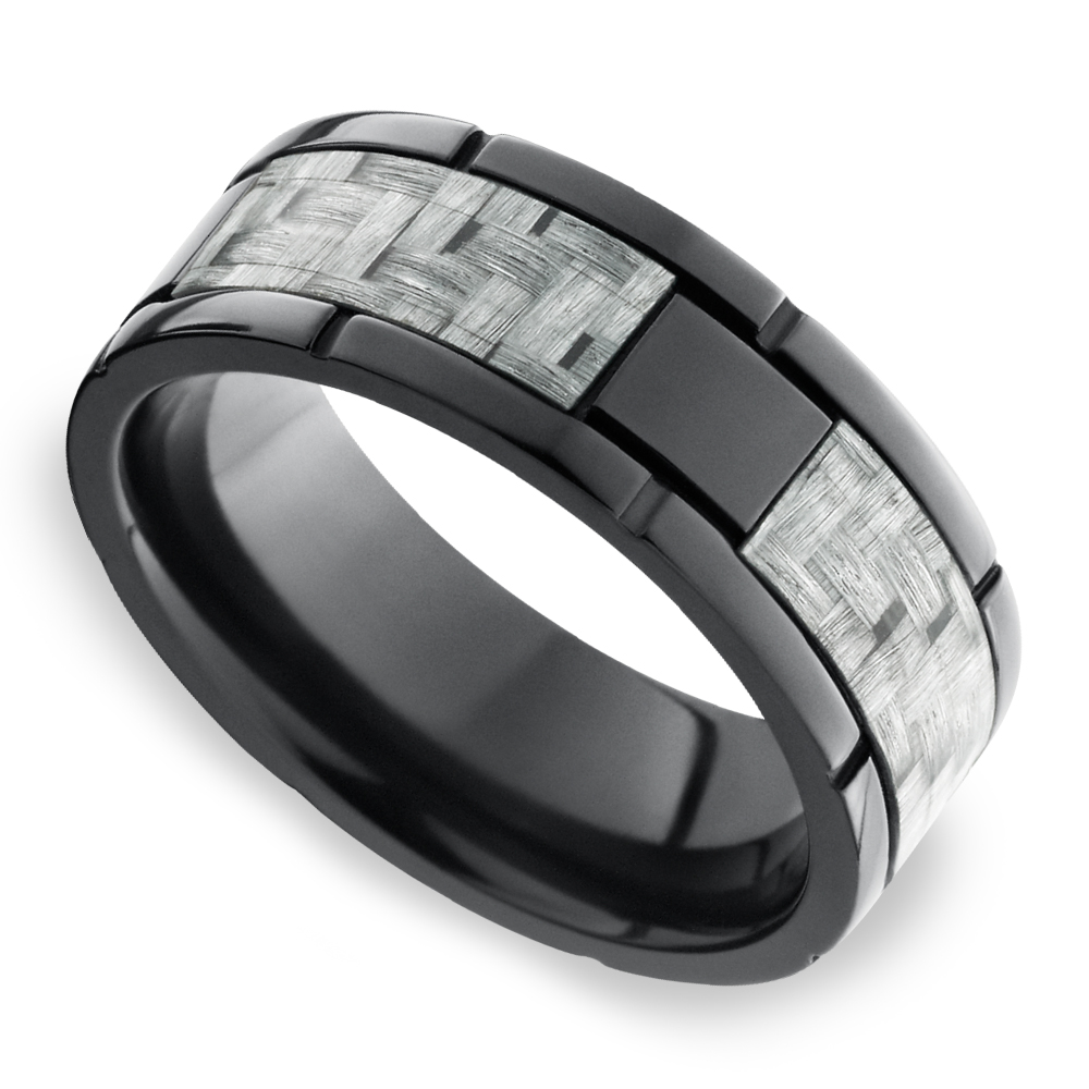 User 1 - Segmented Zirconium & Silver Carbon Fiber Mens Band (8mm)