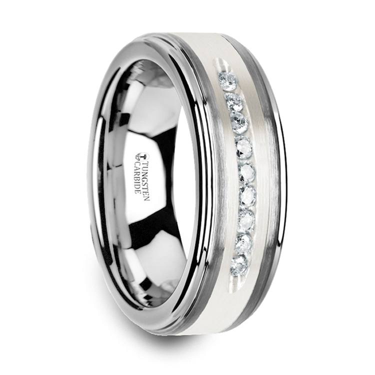 Step Edge Channel Set Men's Diamond Wedding Ring in Tungsten (8mm)