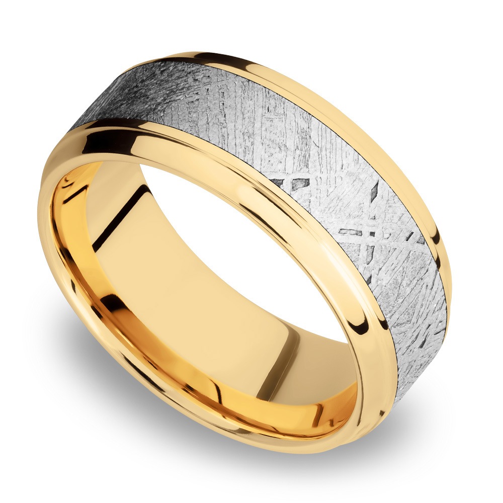 The Armstrong - 14K Yellow Gold Mens Band With Meteorite Inlay (9mm)