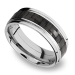 Carbon Fiber Inlay Men's Wedding Band - Milgrain Accent In 14K White ...