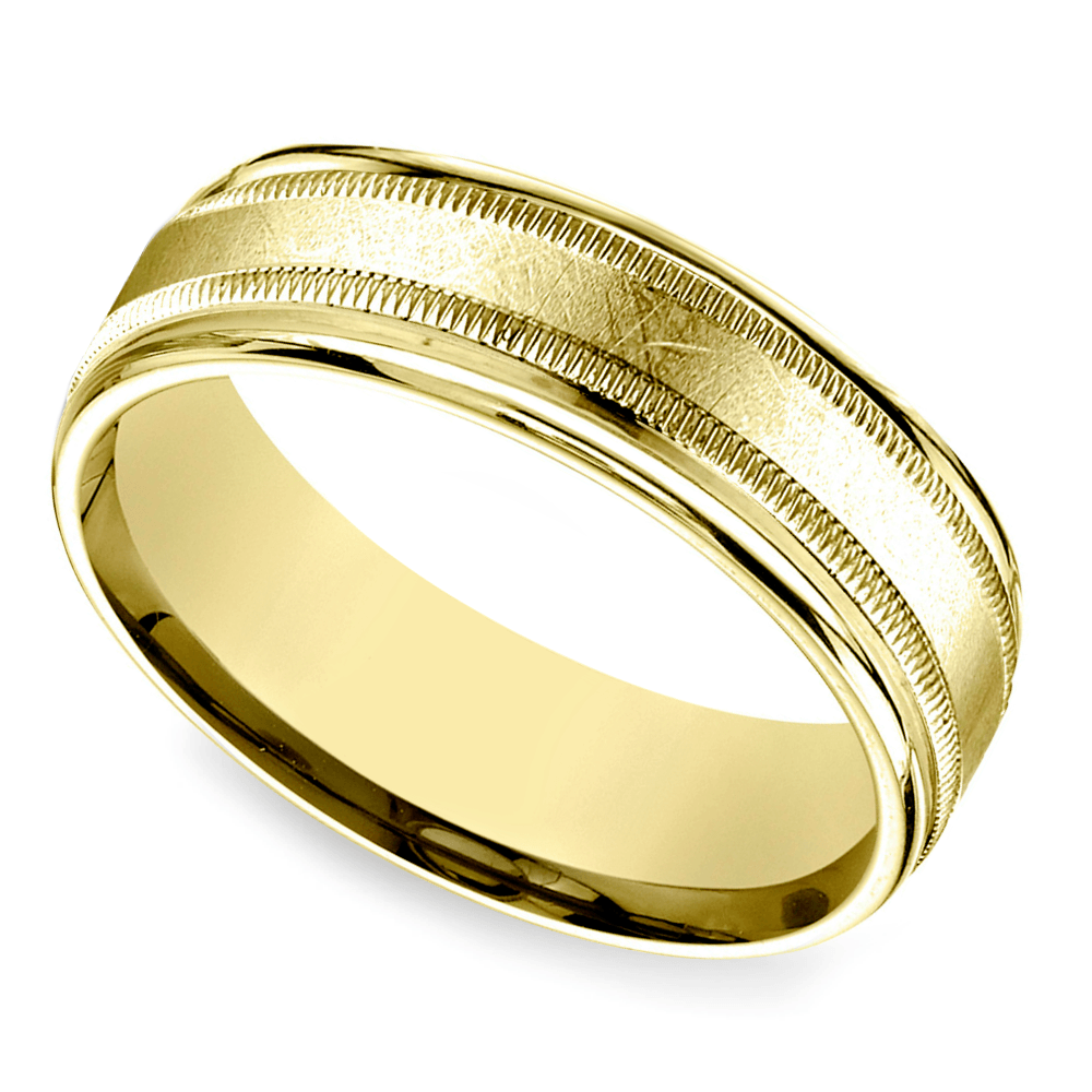 Swirl Milgrain Men's Wedding Ring in Yellow Gold (7mm)