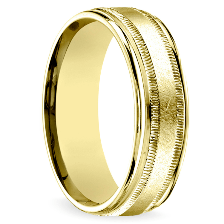 Swirl Milgrain Men's Wedding Ring in Yellow Gold (7mm)