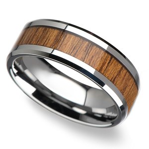 Rose Gold Mens Wedding Band With Teak Wood Inlay