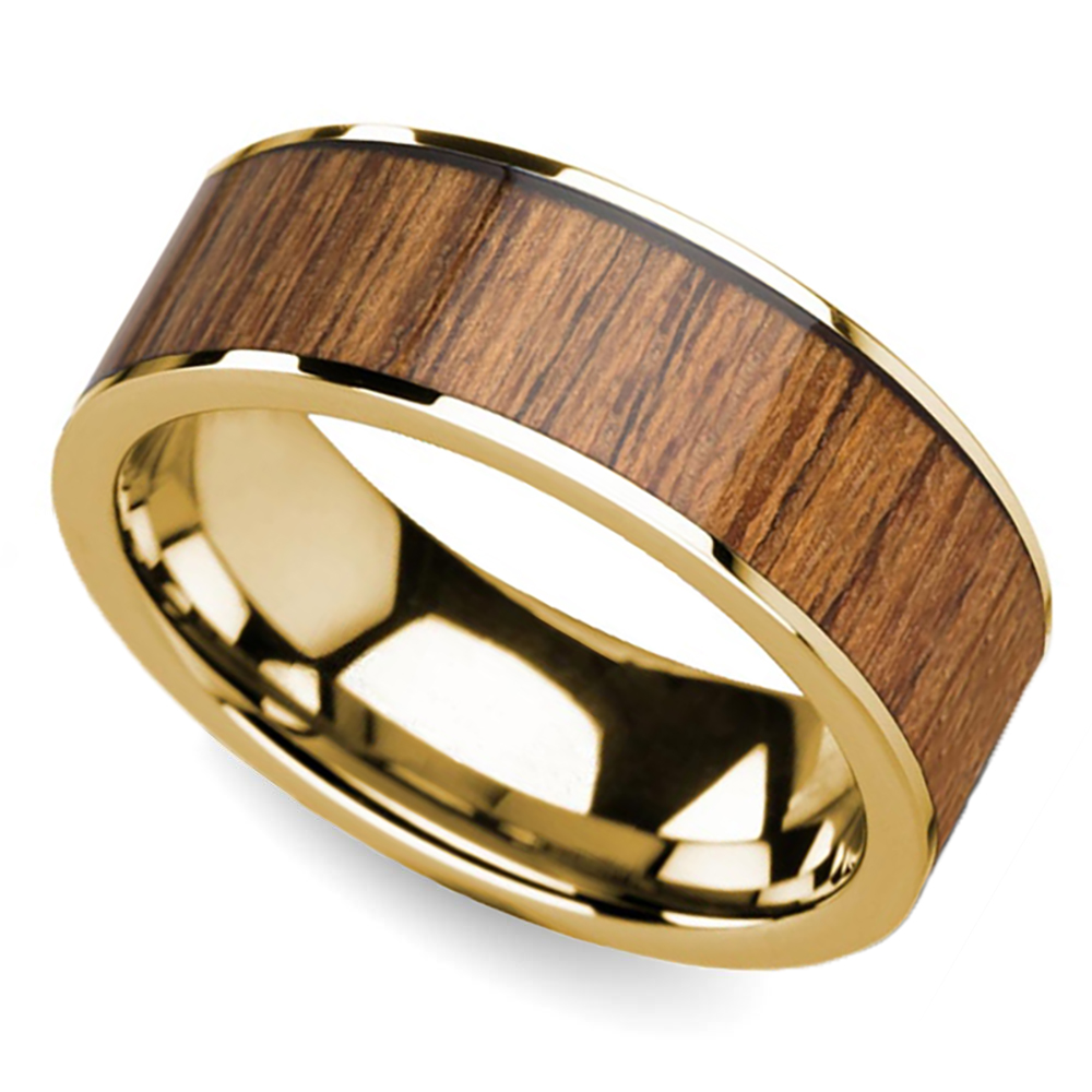 Trailblazer - 14K Yellow Gold Mens Band with Teak Wood Inlay (8mm)