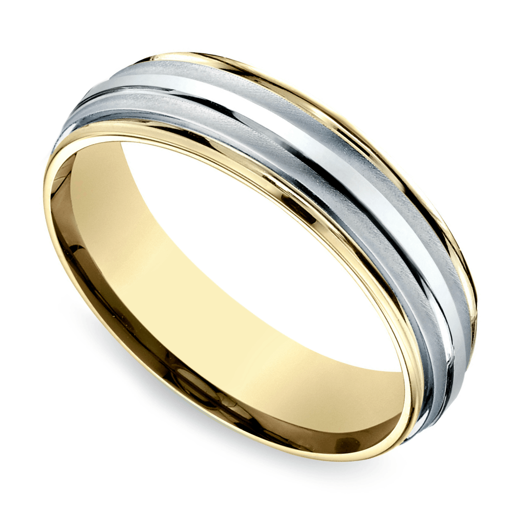 Platinum And 18K Yellow Gold Mens Wedding Band (6mm)