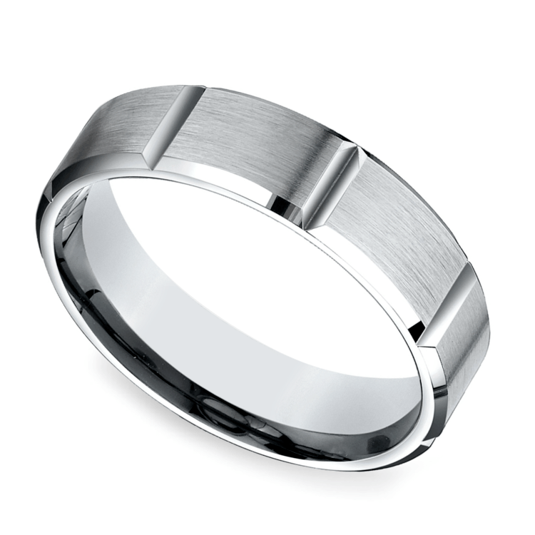 Vertical Grooved Men's Wedding Ring in White Gold