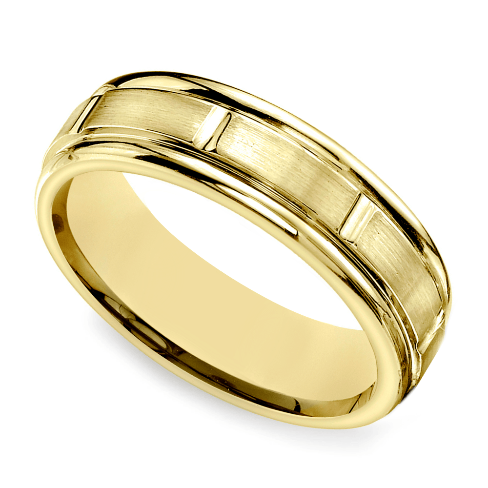Vertical Grooved Men's Wedding Band in Yellow Gold