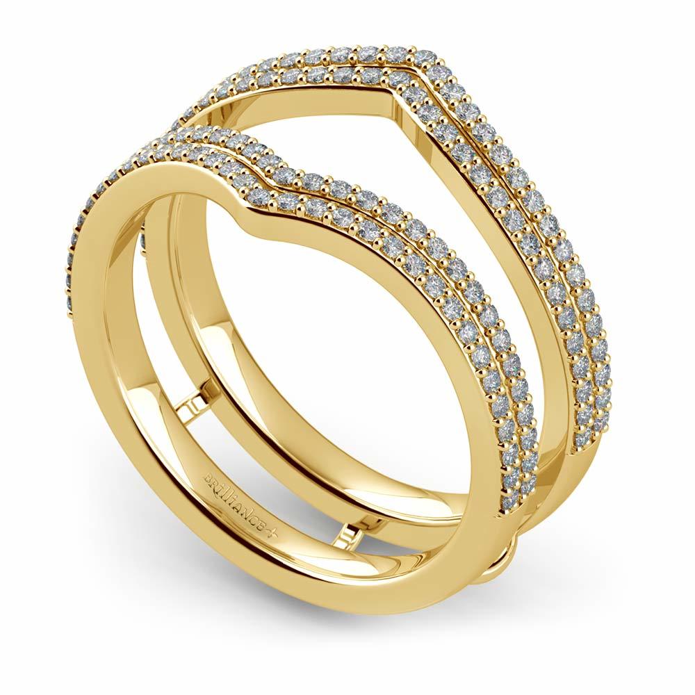 Gold Double Row Chevron Ring Enhancer With Pave Diamonds