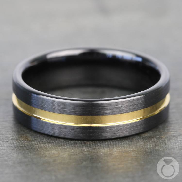 Black Ceramic Men's Wedding Ring with Yellow Groove (6mm)