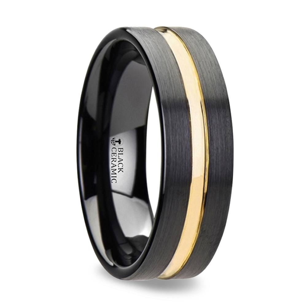 Black Ceramic Men's Wedding Ring with Yellow Groove (6mm)