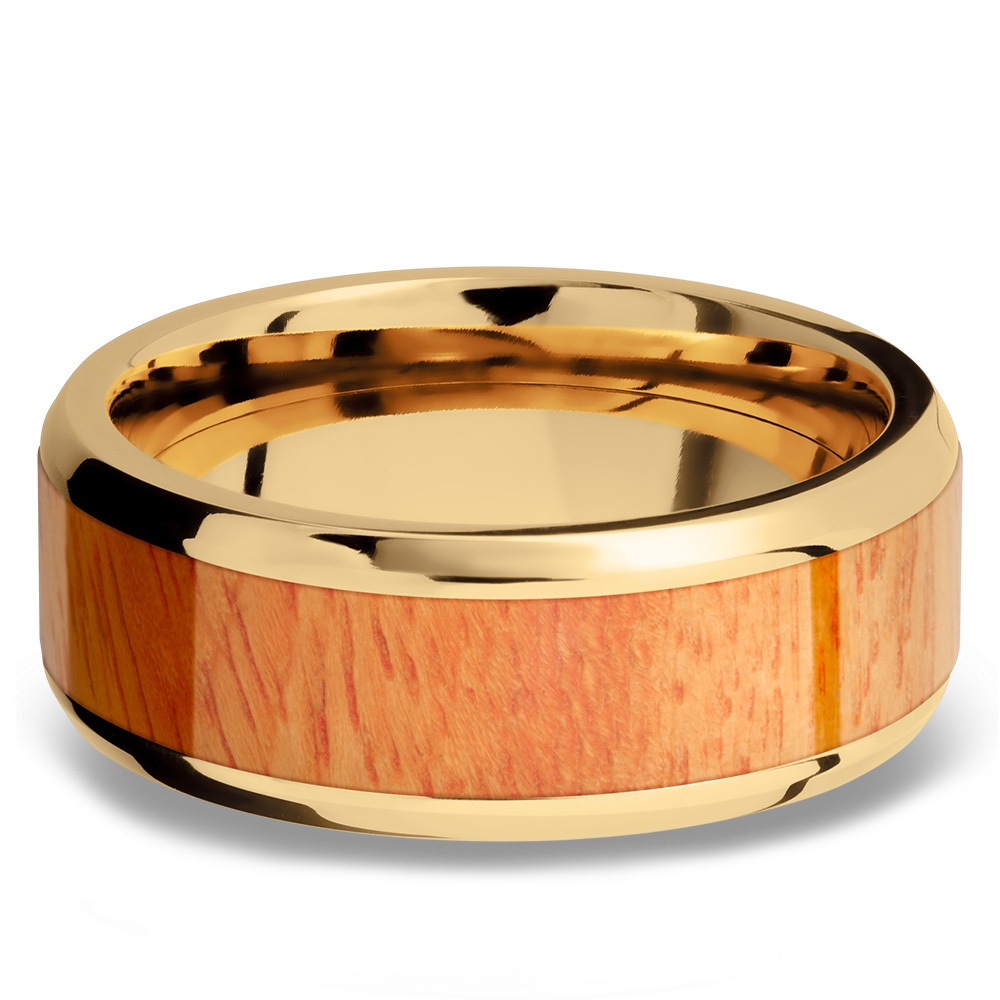 Rich Autumn - 14K Yellow Gold Mens Band with Osage Orange Inlay (8mm)