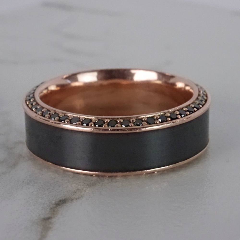 Rose Gold And Black Elysium Mens Wedding Band   Zeus