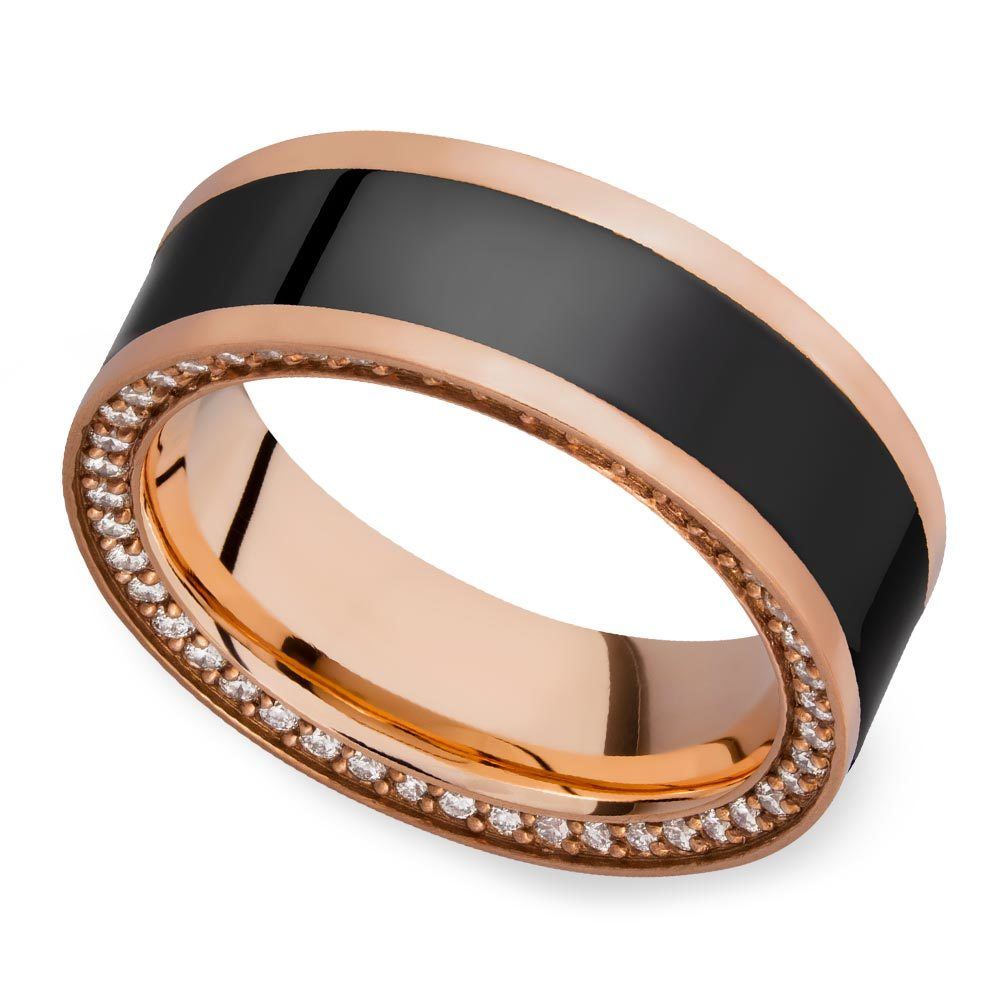 mens rose gold and black diamond wedding band