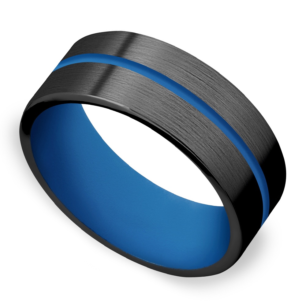 The Thin Blue Line Mens Ring - Zirconium & Blue Cerakote (8mm)