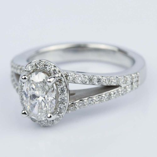 1 Carat Oval Diamond Halo Split-Shank Engagement Ring