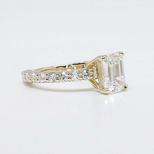 Custom Shared Prong Diamond Ring in Yellow Gold