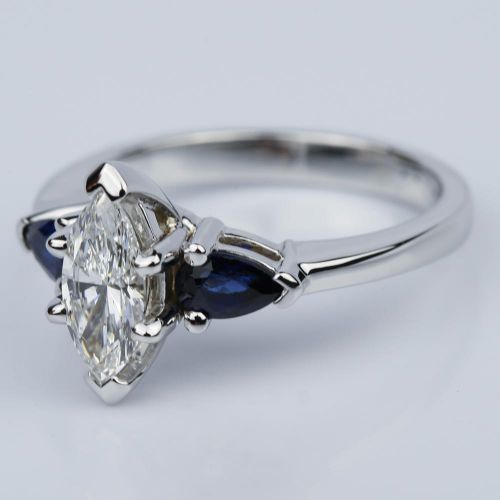 Pear Sapphire Gemstone Marquise Diamond Engagement Ring in White Gold ...