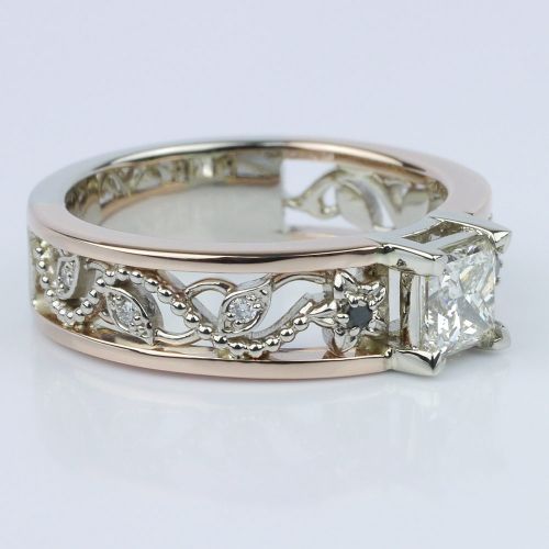 Vintage Rose  Gold  Floral Filigree  Engagement  Ring 